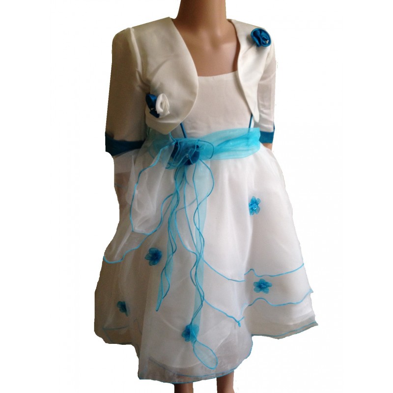 Robe enfant ceremonie blanc et bleu " Mathilda"