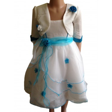 Robe enfant ceremonie blanc et bleu " Mathilda"