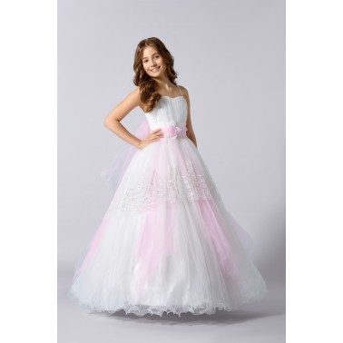 Robe enfant mariage blanche et rose pale