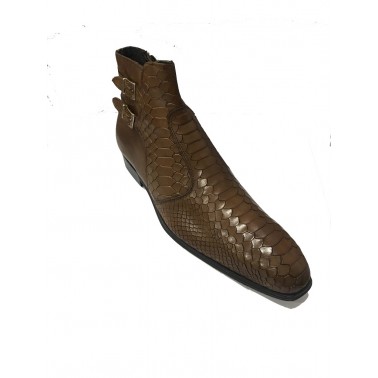 Bottines croco camel pour homme en cuir