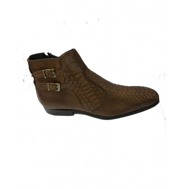 Bottines croco camel pour homme en cuir