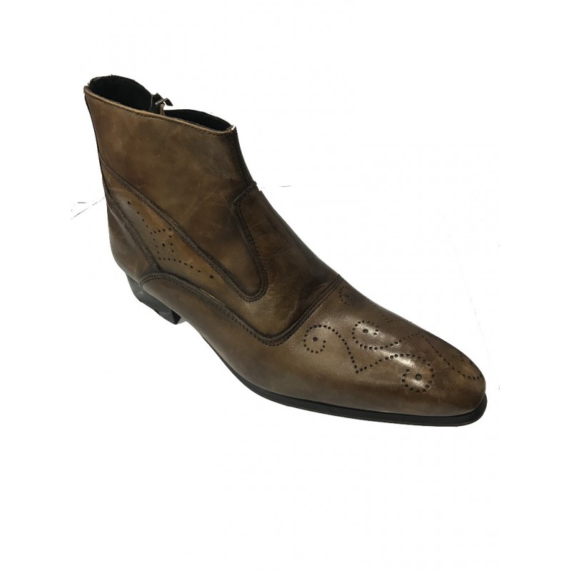 Bottines italienne marron en cuir vieilli