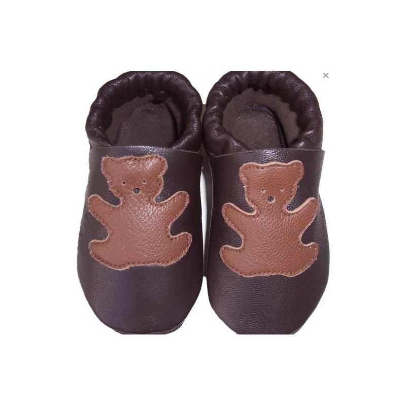 Chausson bébé garcon en cuir ourson