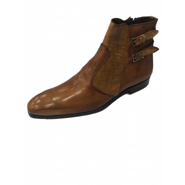 Bottine homme camel croco en cuir