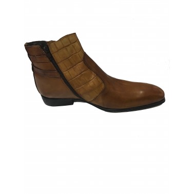 Bottine homme camel croco en cuir