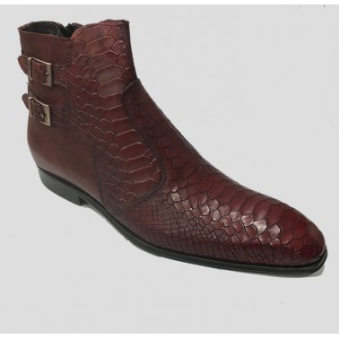 Bottines homme rouge effet croco en curi