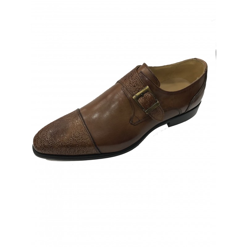 Chaussure homme de ville a boucles marron en cuir