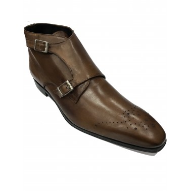 Bottines homme marron en cuir doubles boucles