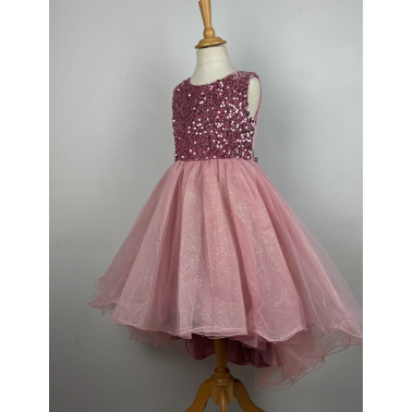 Robe enfant Nina rose poudrée à paillettes spécial Noel