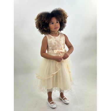 Robe enfant Kayla doré, beige mariage et cérémonie