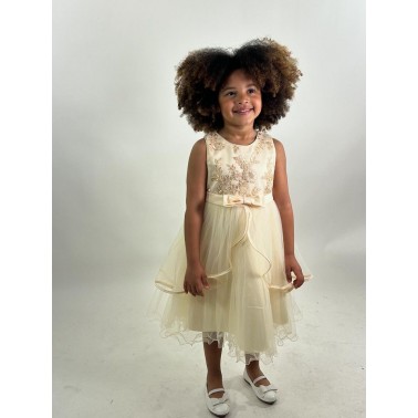 Robe enfant Kayla doré, beige mariage et cérémonie