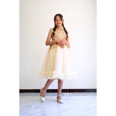 Robe fille beige et doré Ambre de 2 a 14 ans